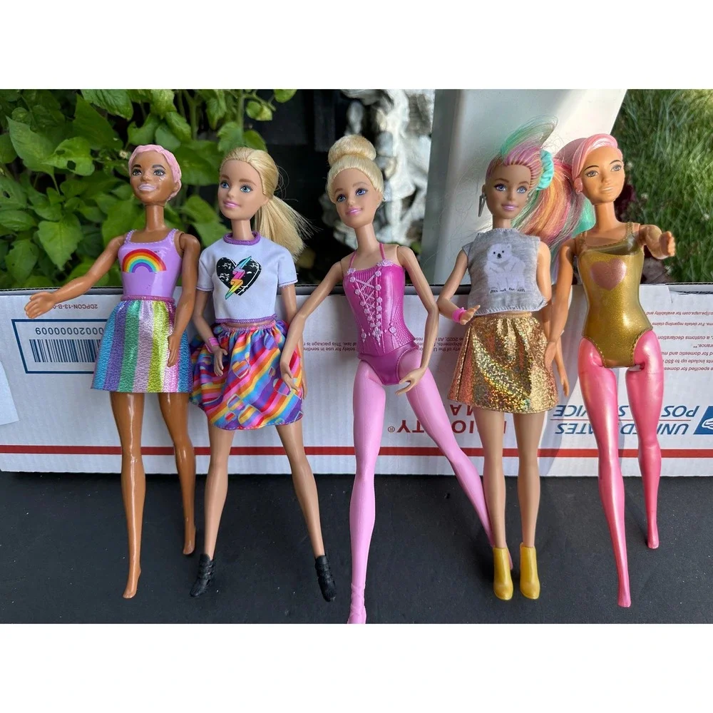 Barbie Doll Lot of 5 Ballerina Rainbow Fashion Gold‎ Swimsuit Multi-Color Hair